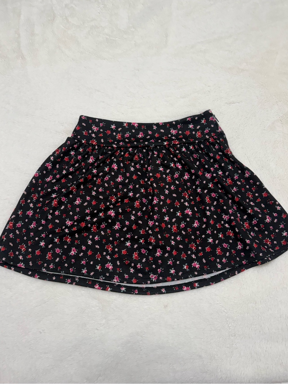 XHILARATION Black Midi Skirt with Pink & Red Floral Print